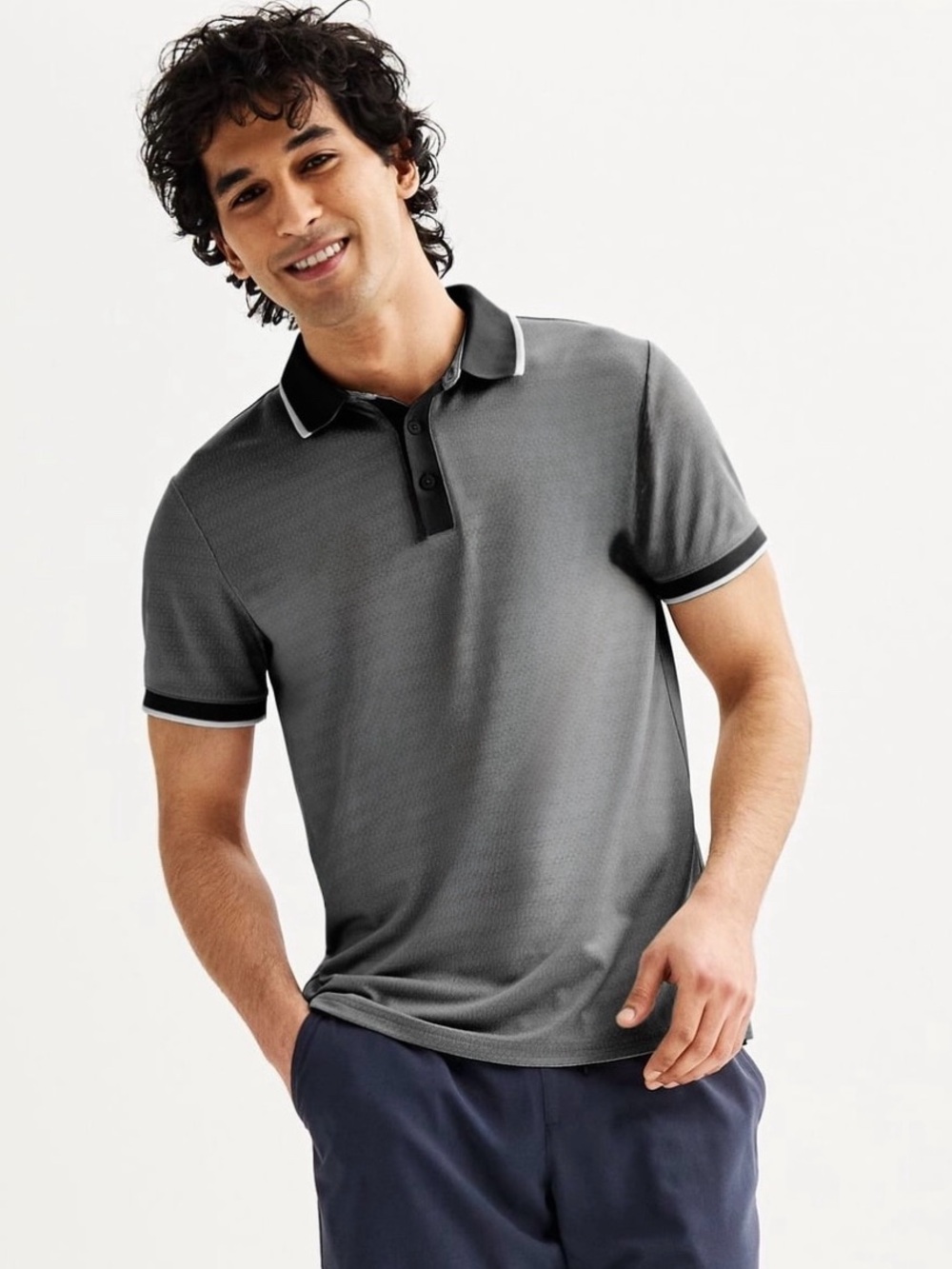 FLX Men's Grey Polo with Black Contrast Collar
